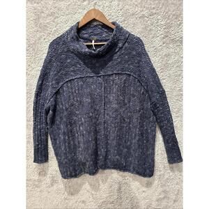 Free People Womens Sweater Sz Small Long Sleeve Blue Mock Neck Cotton Pullover